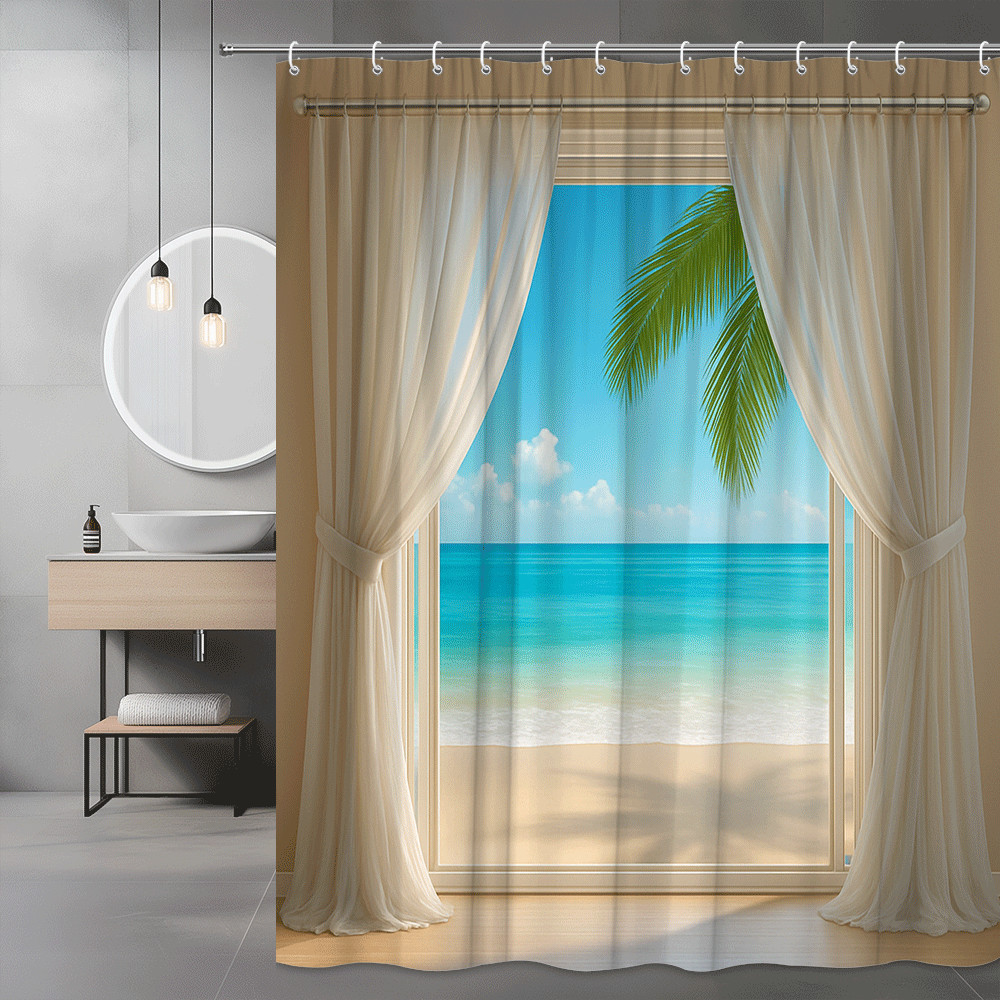Home Bathroom Spa Ideas - Tirai Kamar Mandi Pantai Tropis Tahan